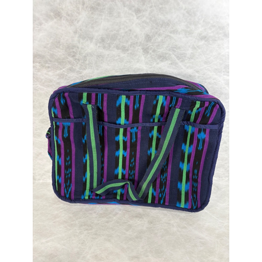 MayaWorks Guatemala Woven Cotton Laptop Bag Briefcase Ikat‎ Blue Purple Green